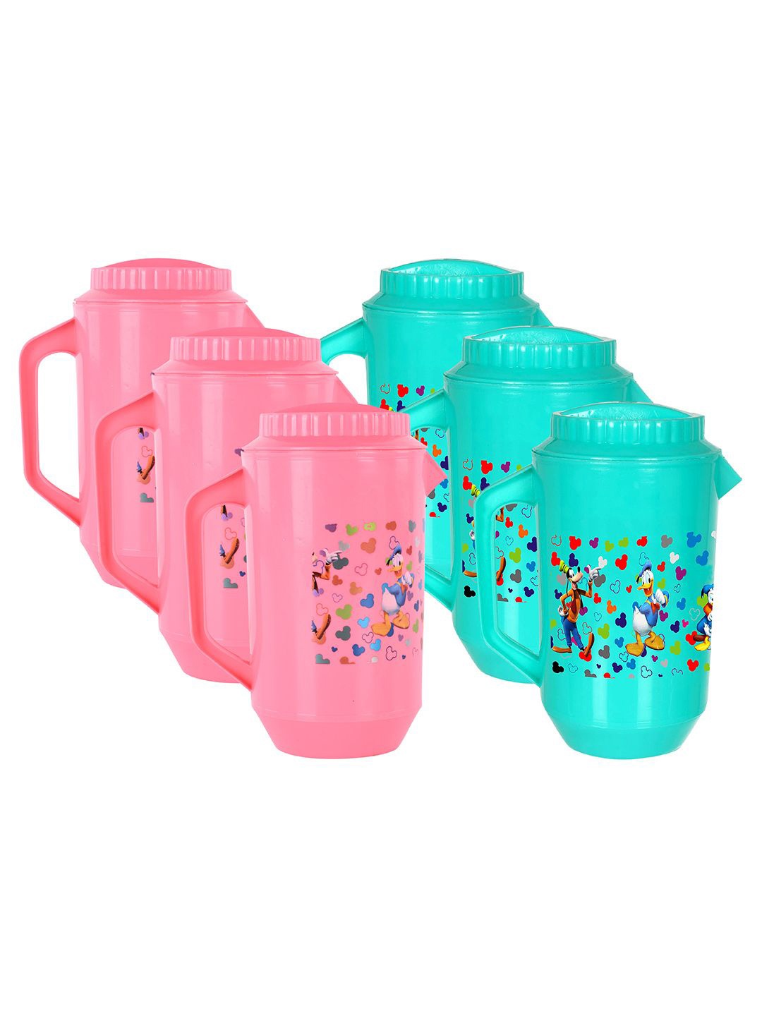 

Kuber Industries Pink & Green 6 Pieces Disney Printed Water Jugs 2 L Each
