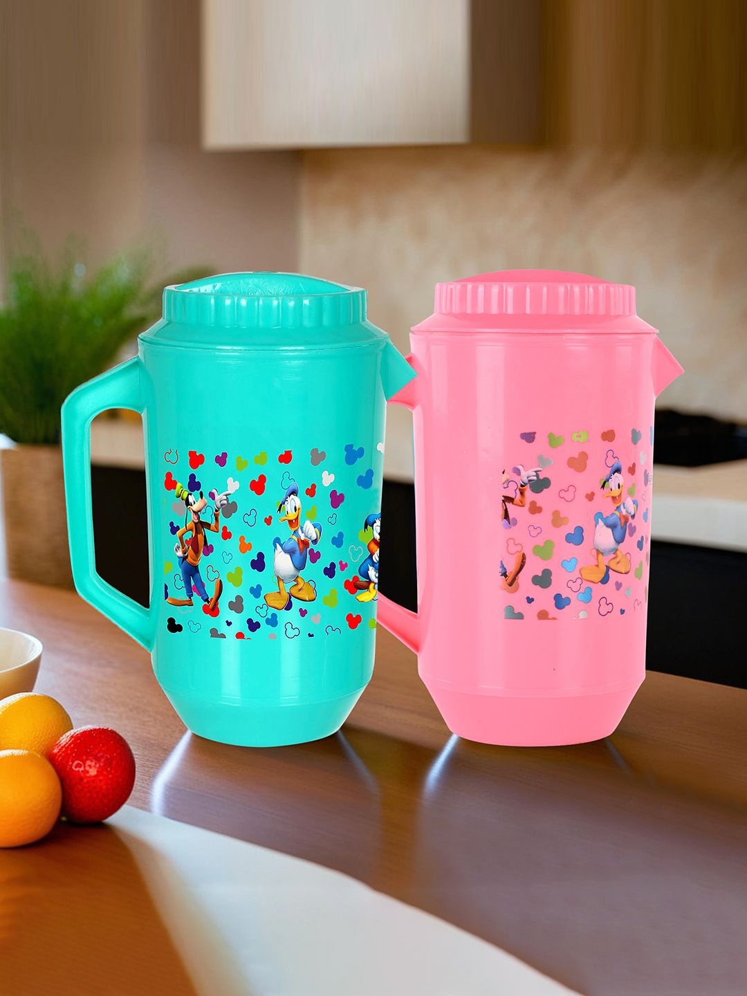 

Kuber Industries Pink & Green 2 Pieces Disney Printed Water Jugs 2 L Each