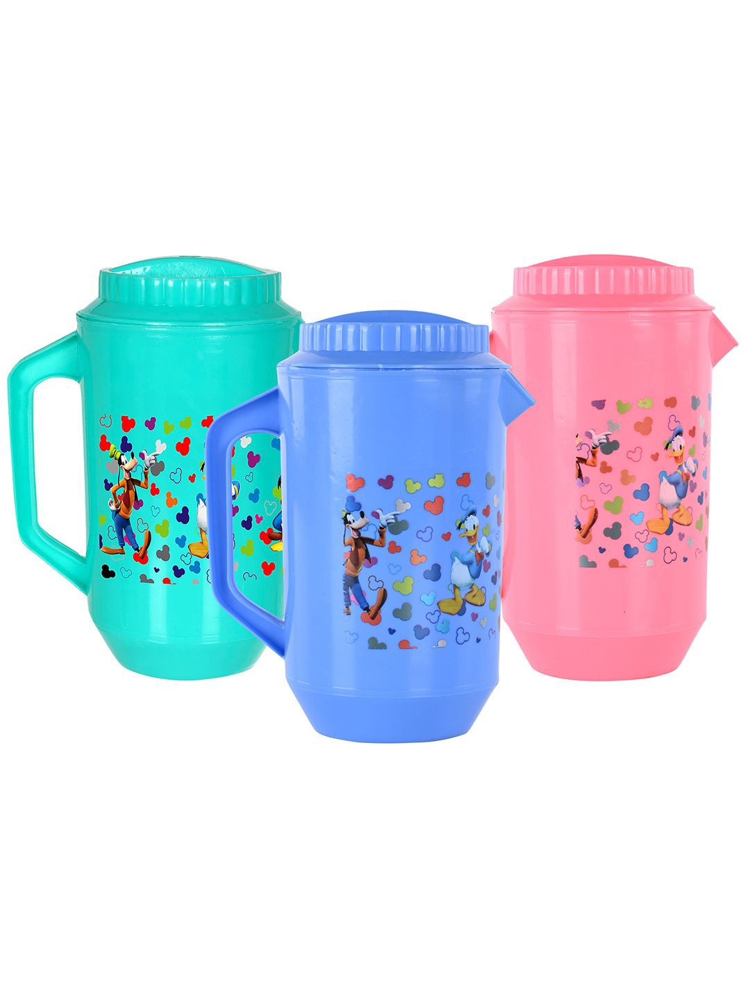 

Kuber Industries Pink & Green 3 Pieces Disney Printed Water Jugs 2 L Each