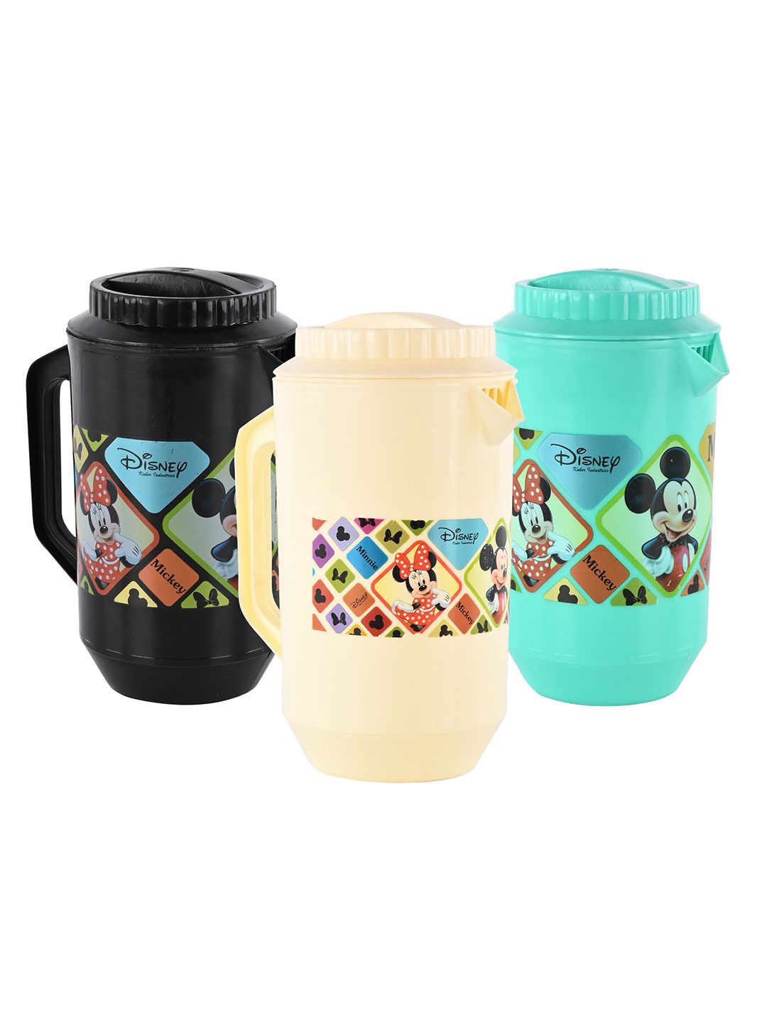 

Kuber Industries Black & Green 3 Pieces Disney Printed Water Jugs 2 L Each