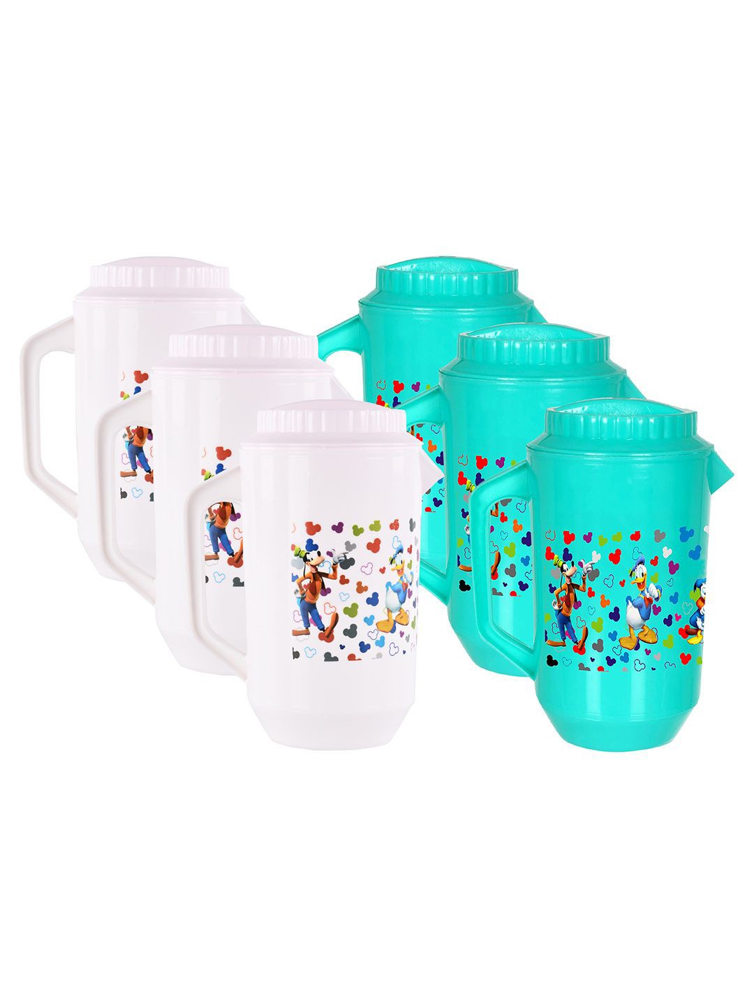 

Kuber Industries White & Green 6 Pieces Disney Printed Water Jugs 2 L Each