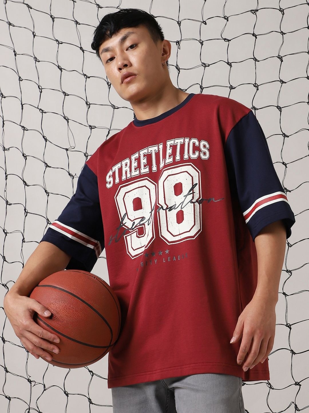 

Hubberholme Men Colourblocked Varsity Printed T-shirt, Maroon