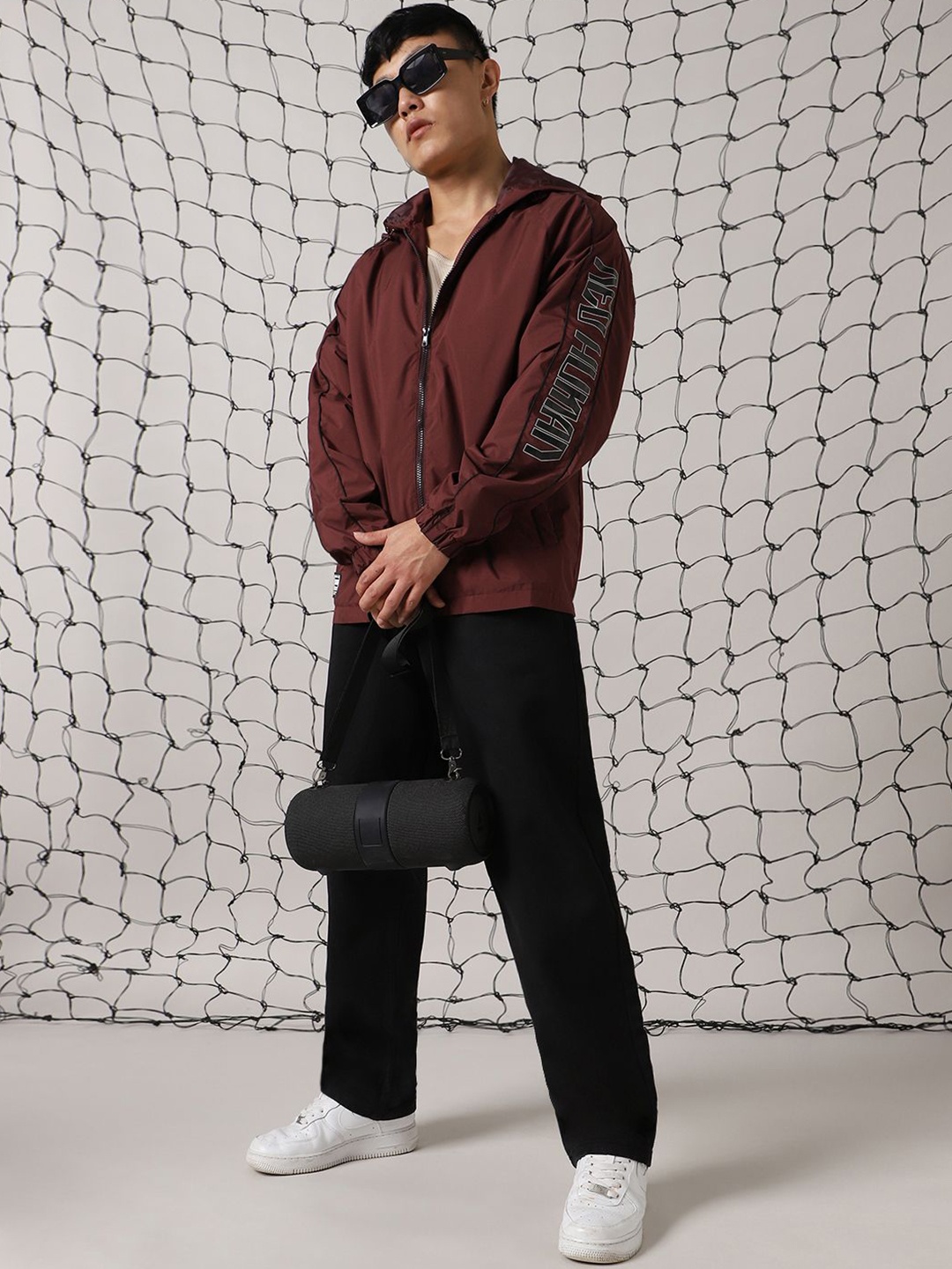 

Hubberholme Men Hooded Typography Printed Relaxed Fit Windcheater Jacket, Maroon