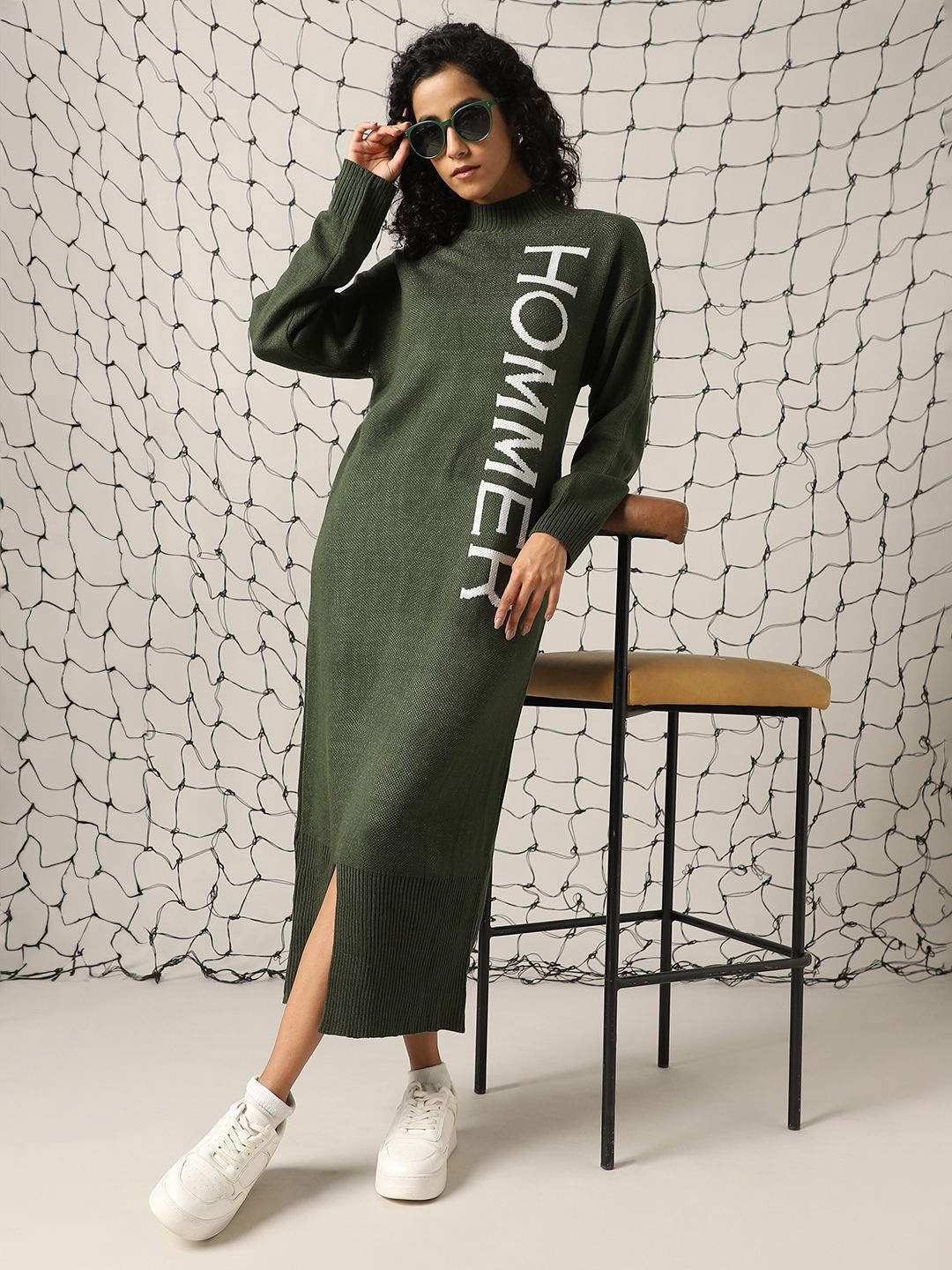 

Hubberholme Maxi Straight Typography With Slit Dress, Green