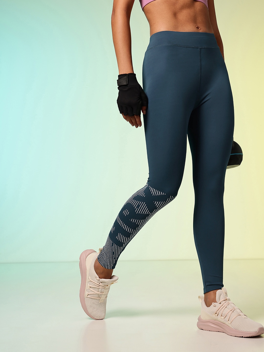 

HRX by Hrithik Roshan Women Unity Story Rapid-Dry Printed Training Tights, Navy blue