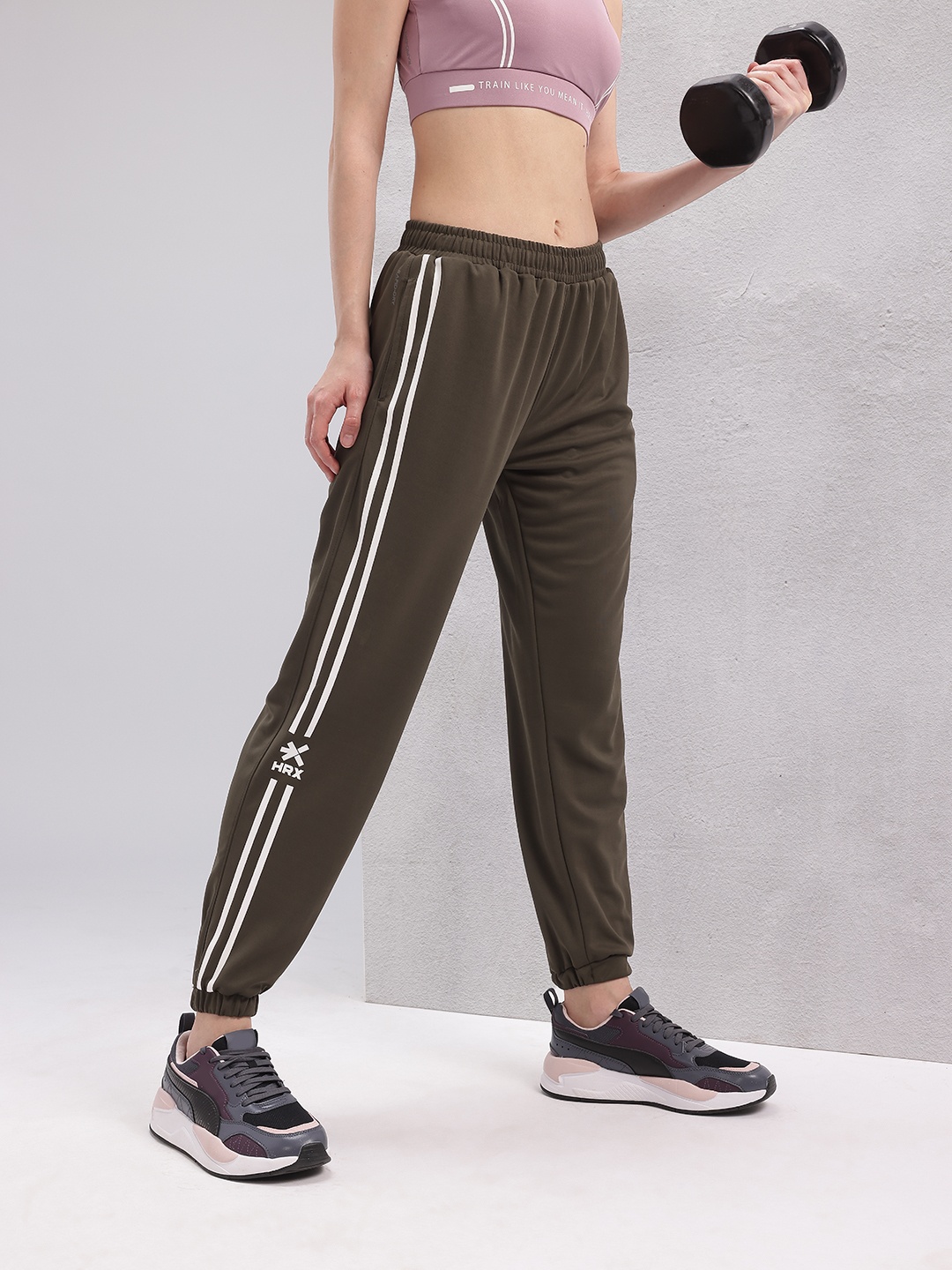 

HRX by Hrithik Roshan Women Side Stripe Training Joggers, Olive