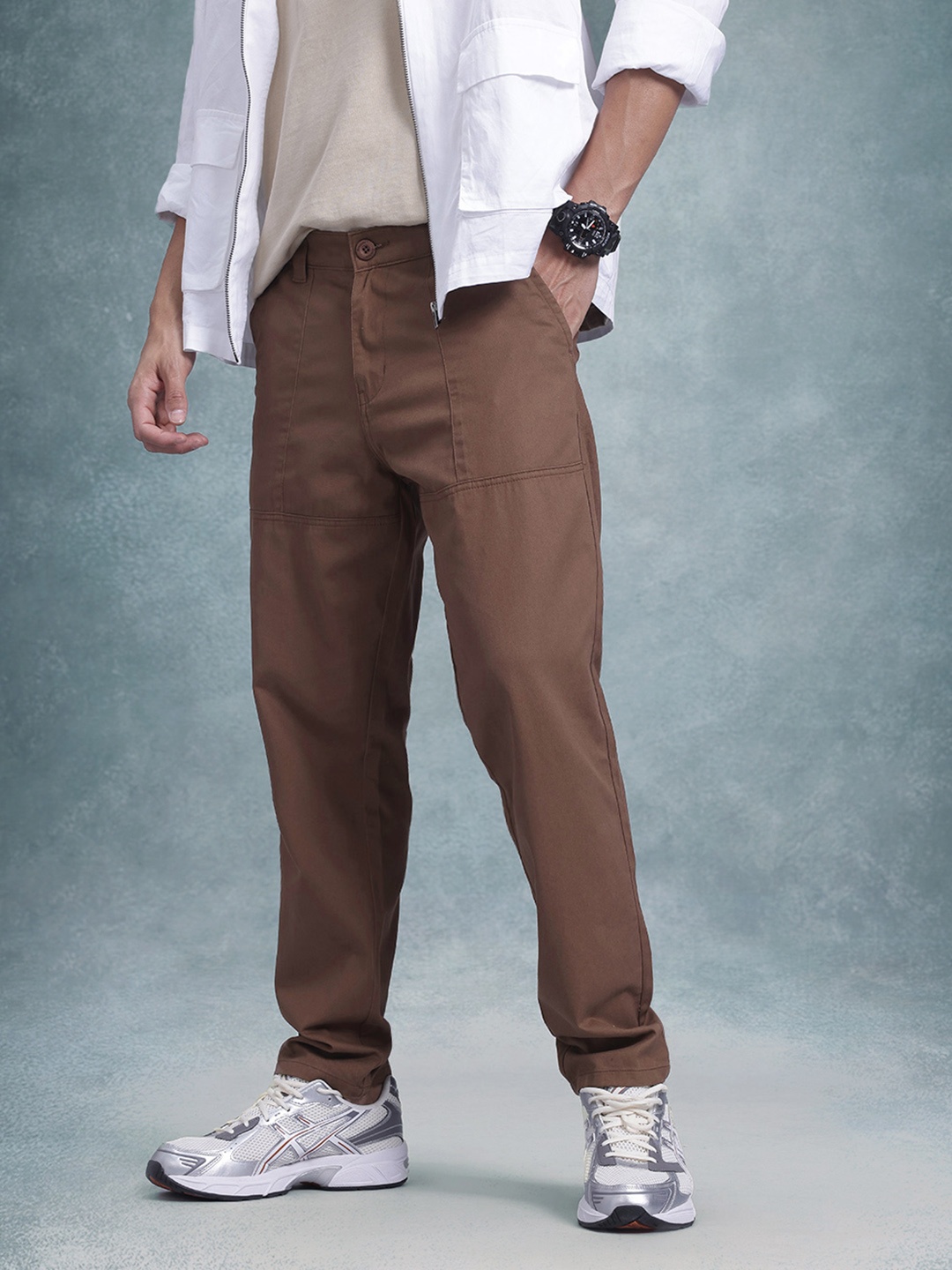 

The Roadster Life Co. Men Cotton Relaxed Fit Trousers, Brown