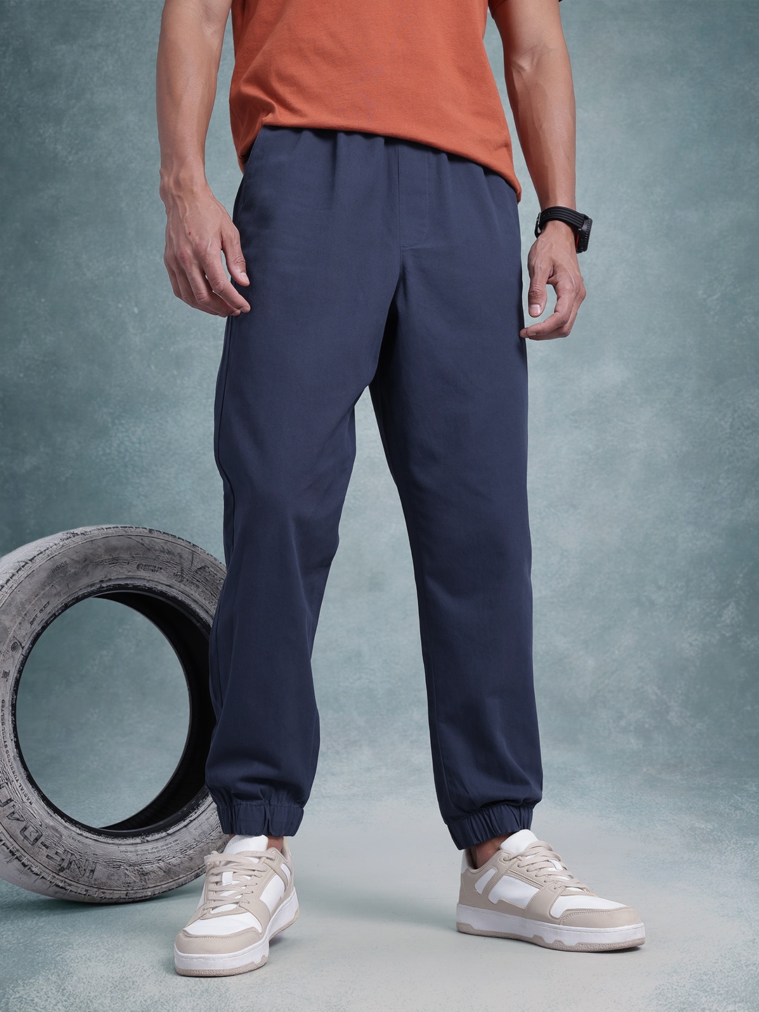 

The Roadster Life Co. Men Pure Cotton Regular Fit Joggers, Navy blue