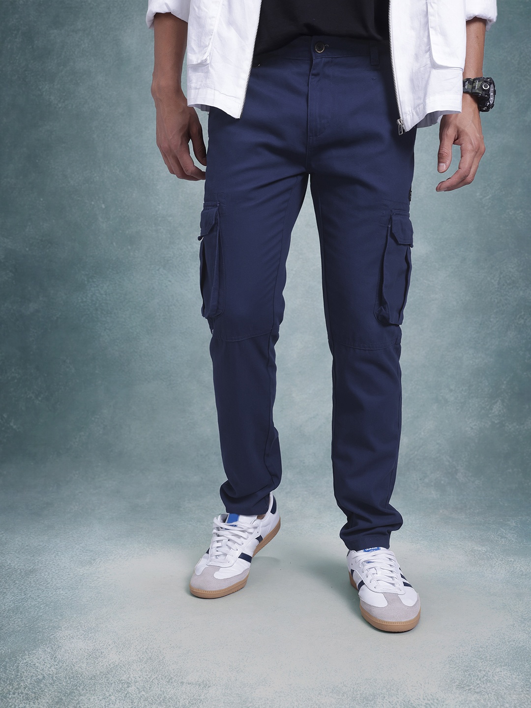 

The Roadster Life Co. Men Pure Cotton Cargos, Navy blue