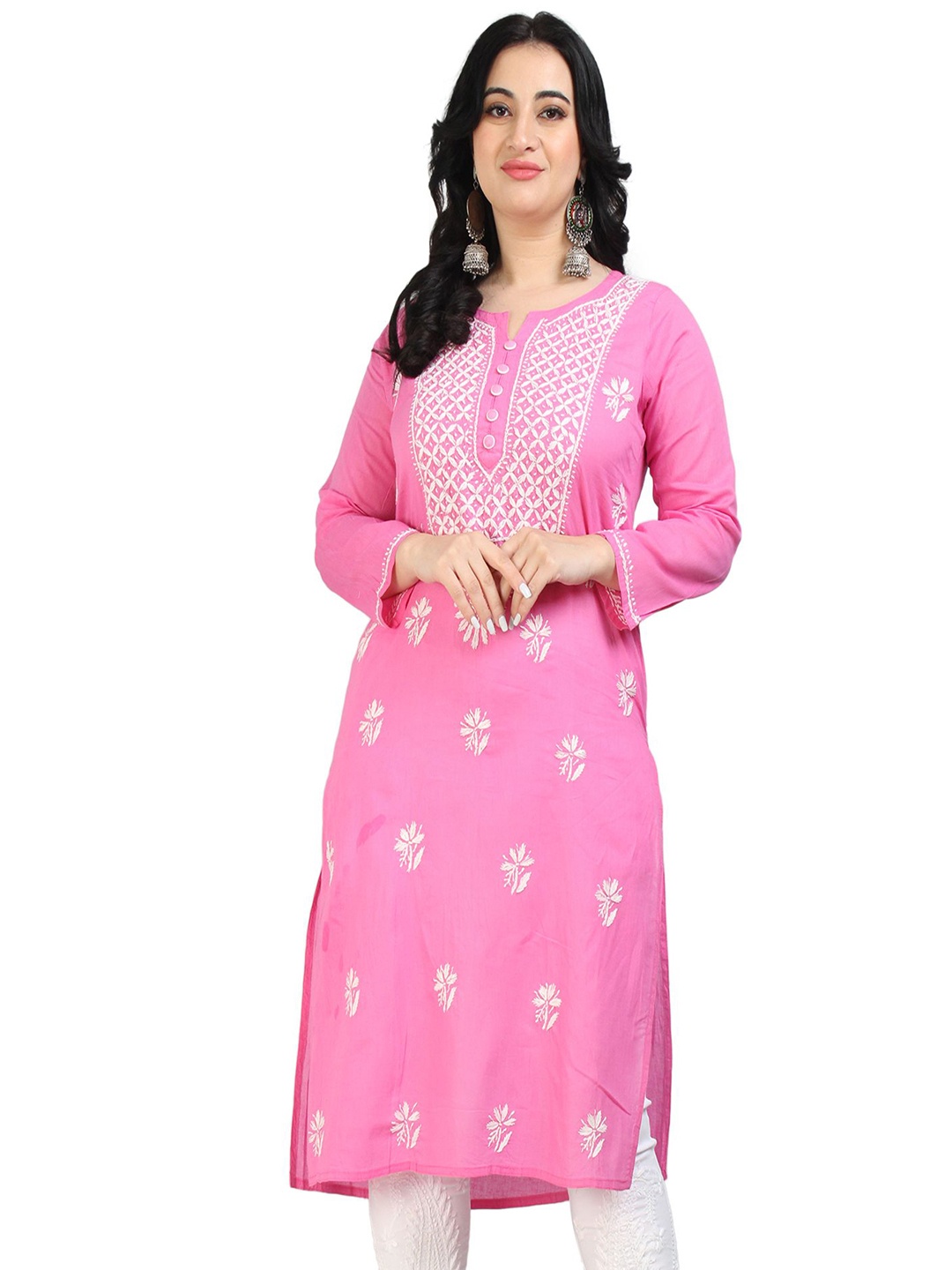 

NAZAQAT ETHNIC INDIA Women Cotton Embroidered Chikankari Kurta, Pink