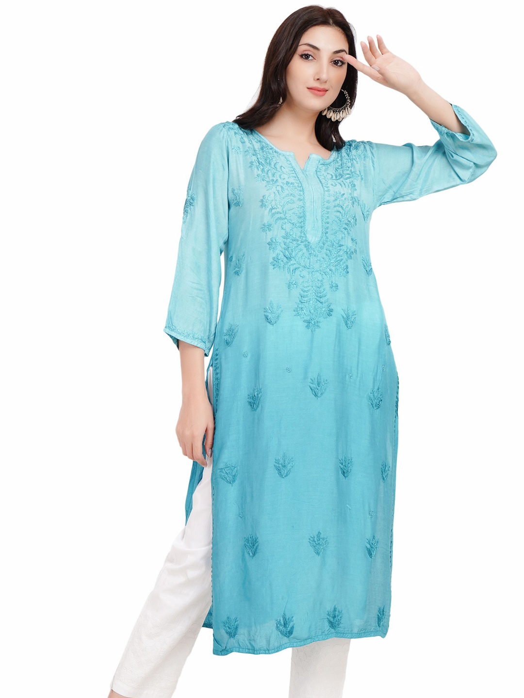 

NAZAQAT ETHNIC INDIA Women Ethnic Motifs Chikankari Embroidered Kurta, Sea green