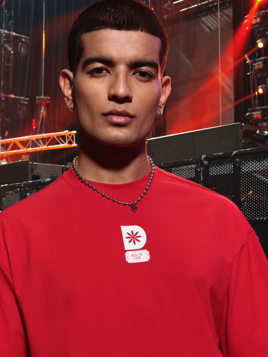 Kook N Keech Fanjabi Oversized Drop-Shoulder Concert T-shirt, Red