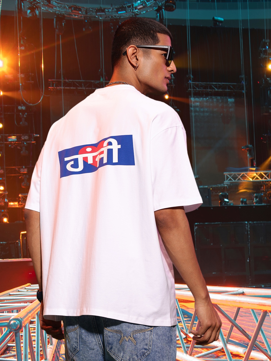 

Kook N Keech Fanjabi Typo Print Oversized Drop-Shoulder Concert T-shirt, White