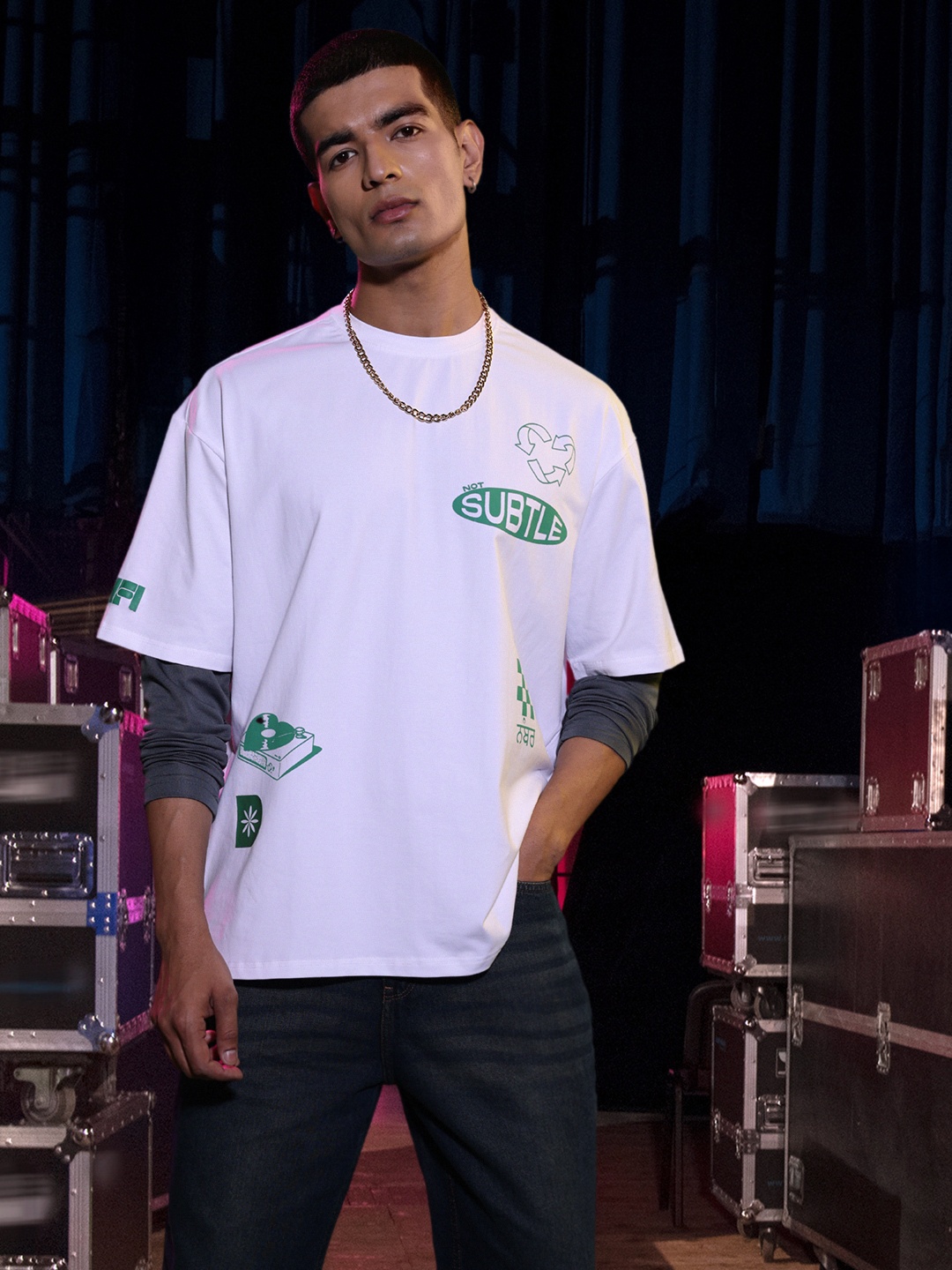 

Kook N Keech Fanjabi Graphic Oversized Drop Shoulder Concert T-shirt, White