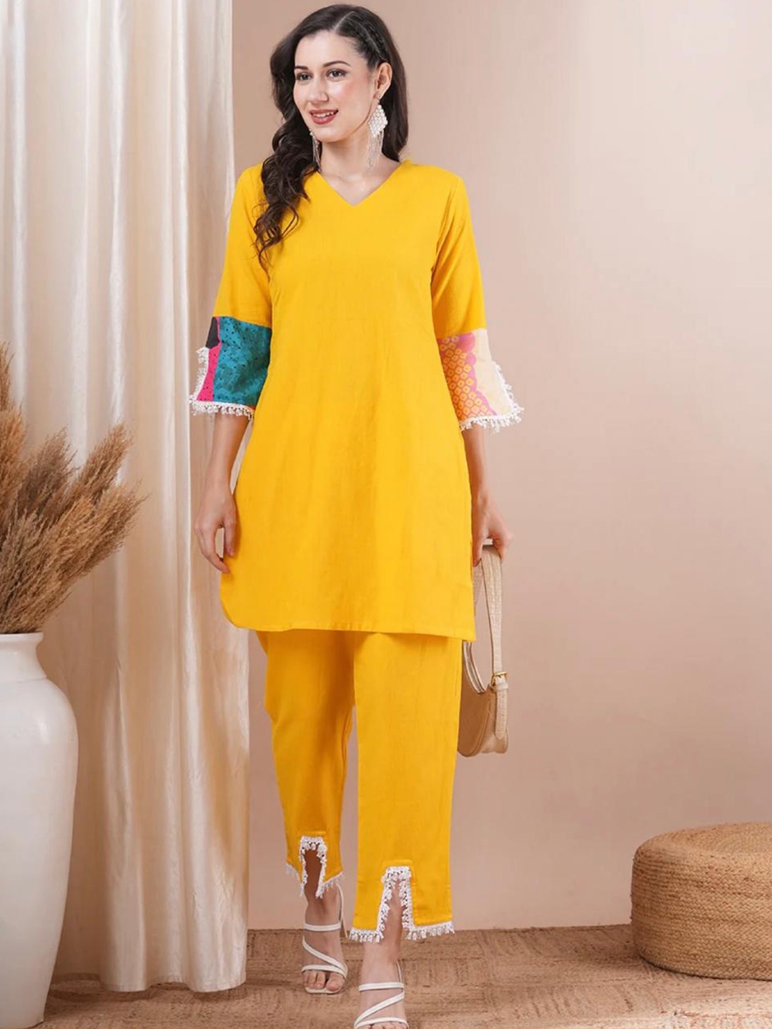 

Coordnord V-Neck Regular Pure Cotton Tunic with Trouser, Mustard