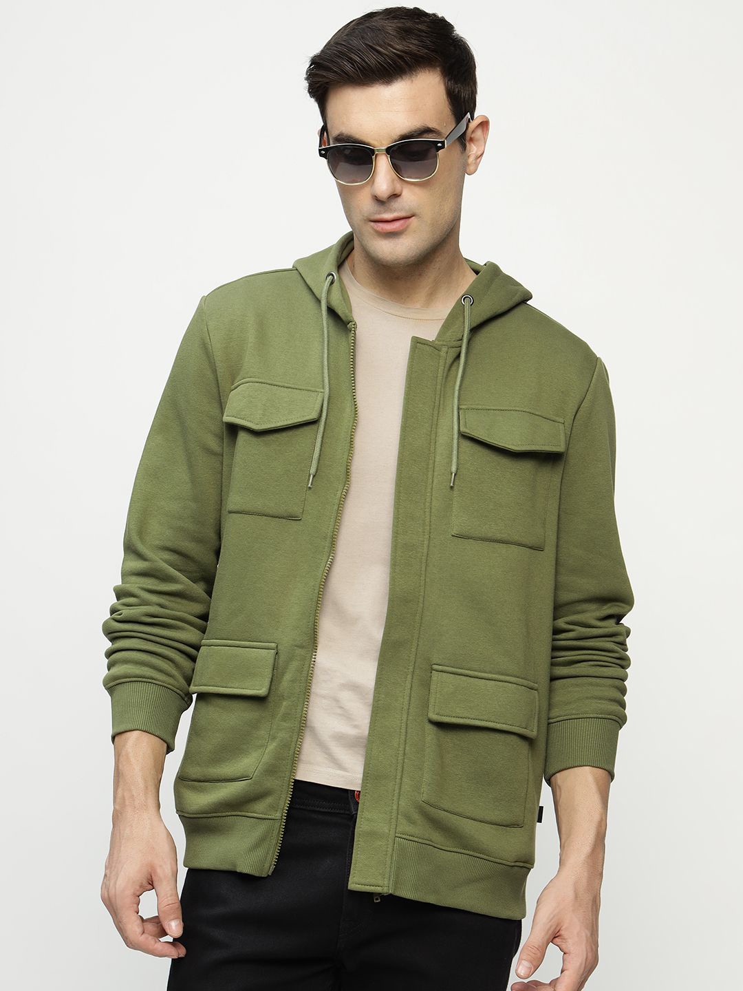 

Hancock Hooded Anti Odour Front-Open Fleece Sweatshirt, Olive