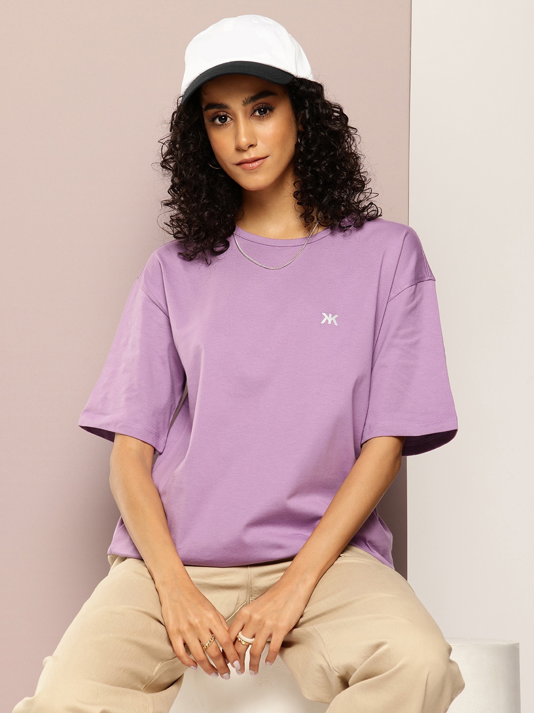 

Kook N Keech Women Oversized Drop-Shoulder Sleeves T-shirt, Purple