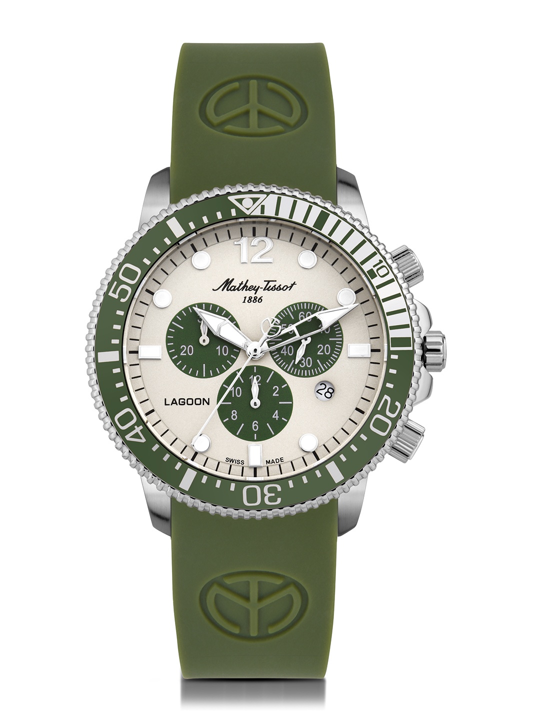 

Mathey-Tissot Men Swiss Made Lagoon Chronograph Silicone Strap Dial Quartz WatchH123CHLGV, Green