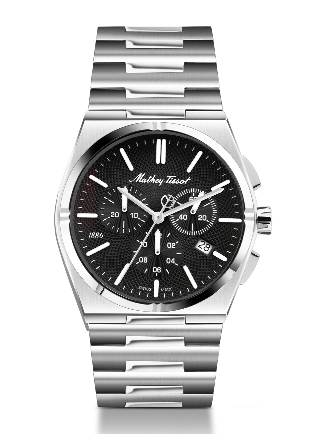

Mathey-Tissot Men Swiss Made Zeus Chrono Stainless Steel Black Dial Quartz Watch-H118CHAN, Silver