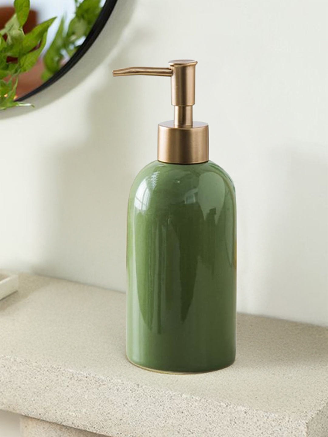 

The Better Home Green & Gold-Toned Ceramic Glossy Soap Dispenser 420 ml