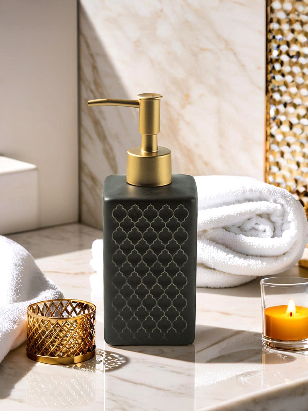 

The Better Home Black & Gold Toned Ceramic Soap Dispenser 360ml