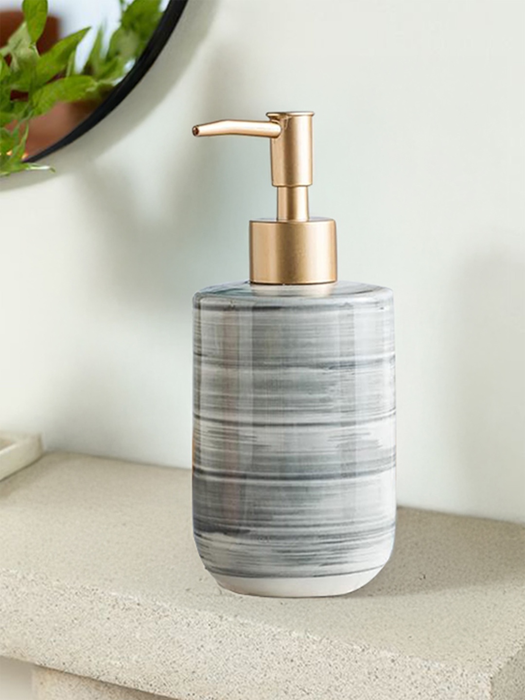 

The Better Home Grey & Gold-Toned Abstract Printed Glossy Ceramic Soap Dispenser 350 ml