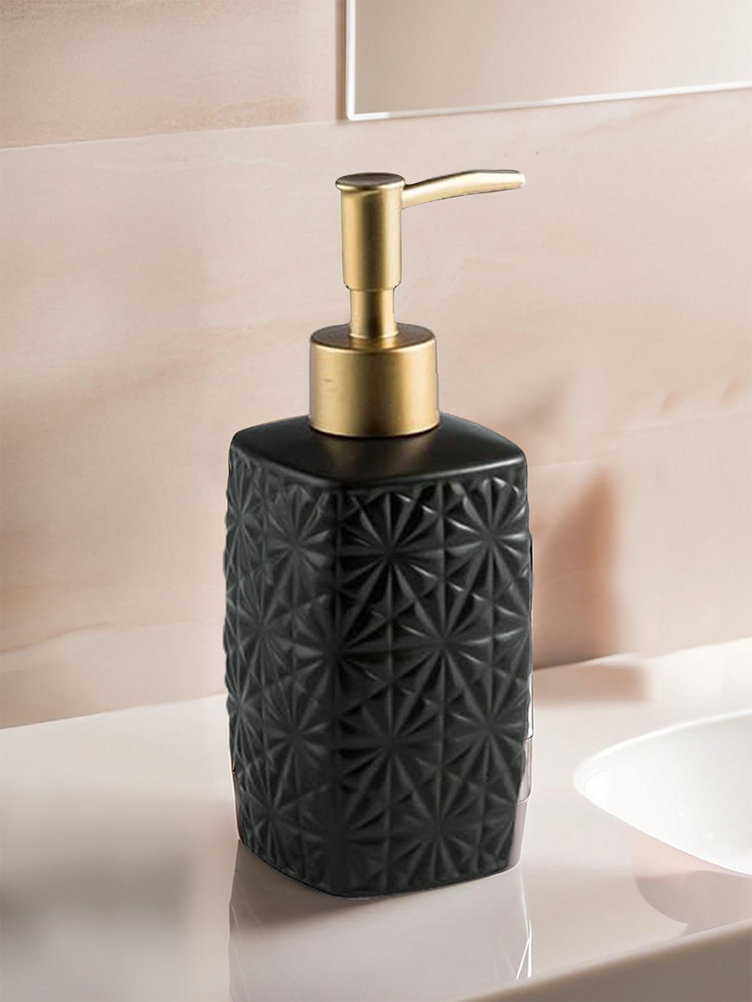 

The Better Home Black & Gold-Toned Textured Ceramic Glossy Soap Dispenser 310 ml