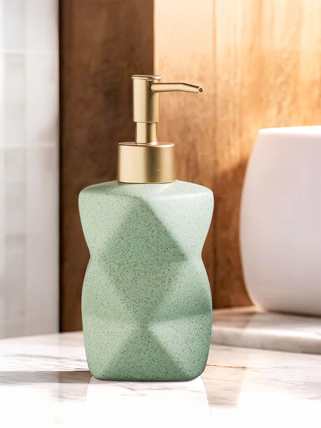 

The Better Home Green & Gold-Toned Ceramic Glossy Soap Dispenser 300 ml