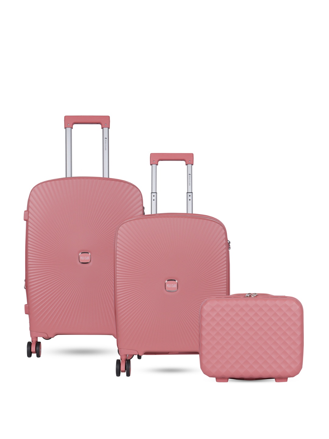 

Polo Class Unisex Set Of 2 Textured Hard-Sided Trolley Suitcases with vanity, Pink