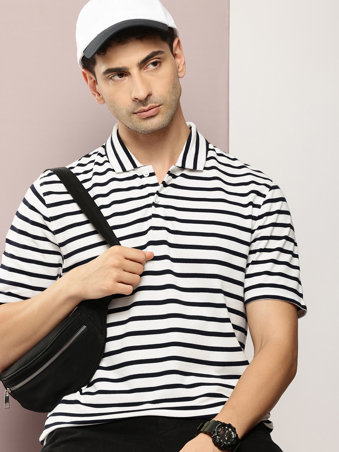 

Kook N Keech Men Striped Polo Collar Pure Cotton T-shirt, White