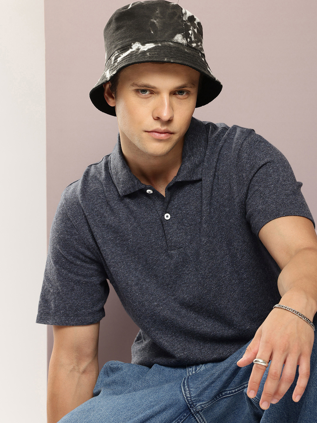 

Kook N Keech Men Polo Collar Pure Cotton T-shirt, Navy blue