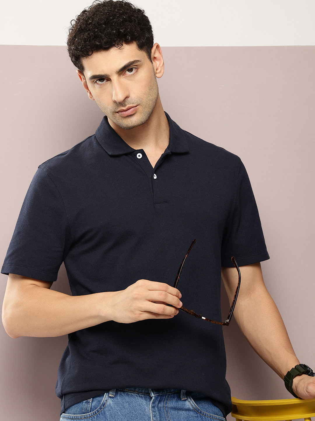 

Kook N Keech Men Polo Collar Pure Cotton T-shirt, Navy blue