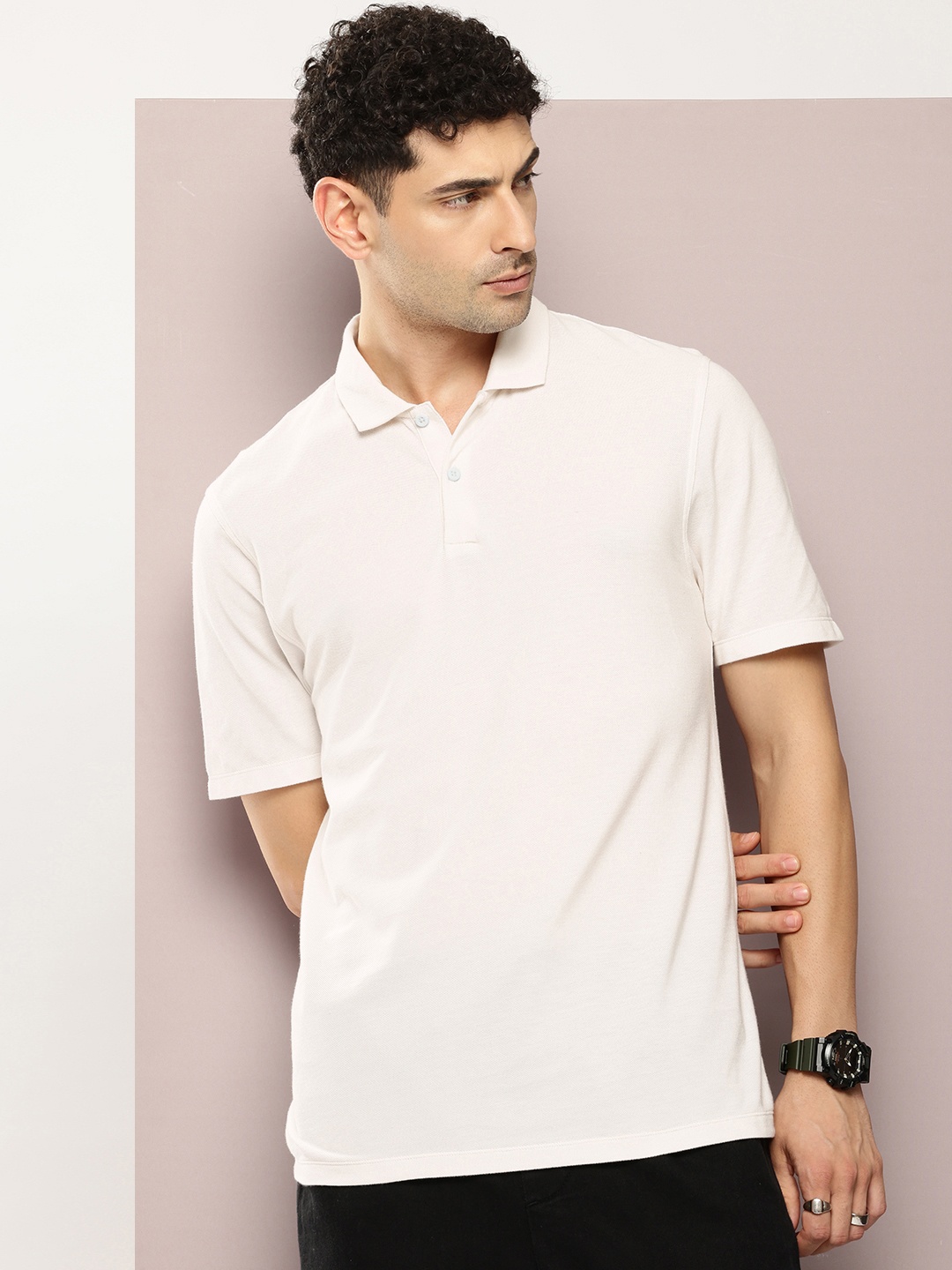 

Kook N Keech Men Polo Collar Pure Cotton T-shirt, Off white