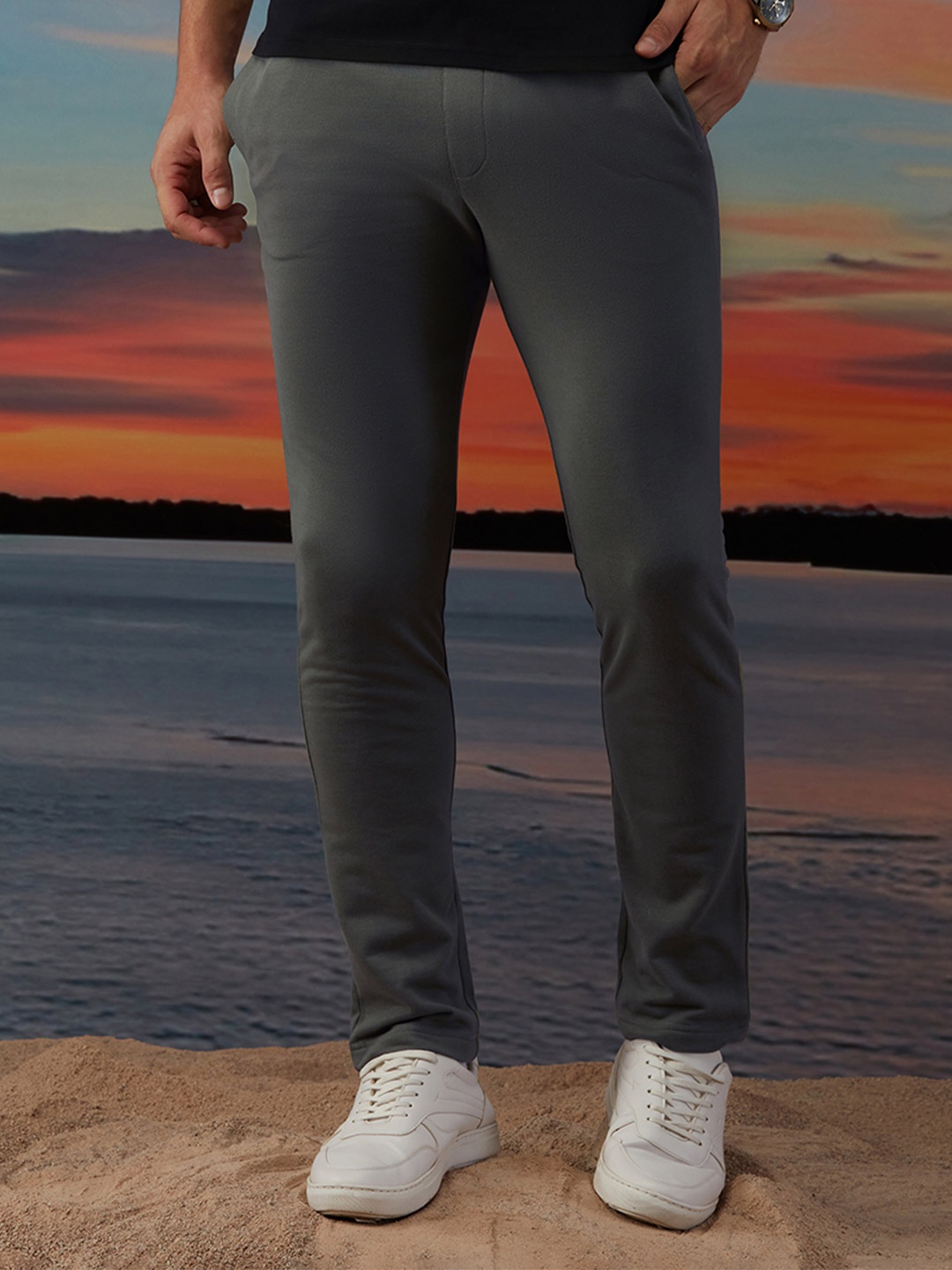 

Markle Moro Men Slim Fit High-Rise Cotton Joggers Trousers, Charcoal