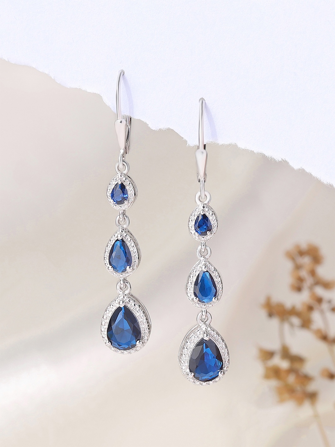

Ornate Jewels 925 Sterling Silver Rhodium-Plated Cubic Zirconia Dangle Earring, Blue