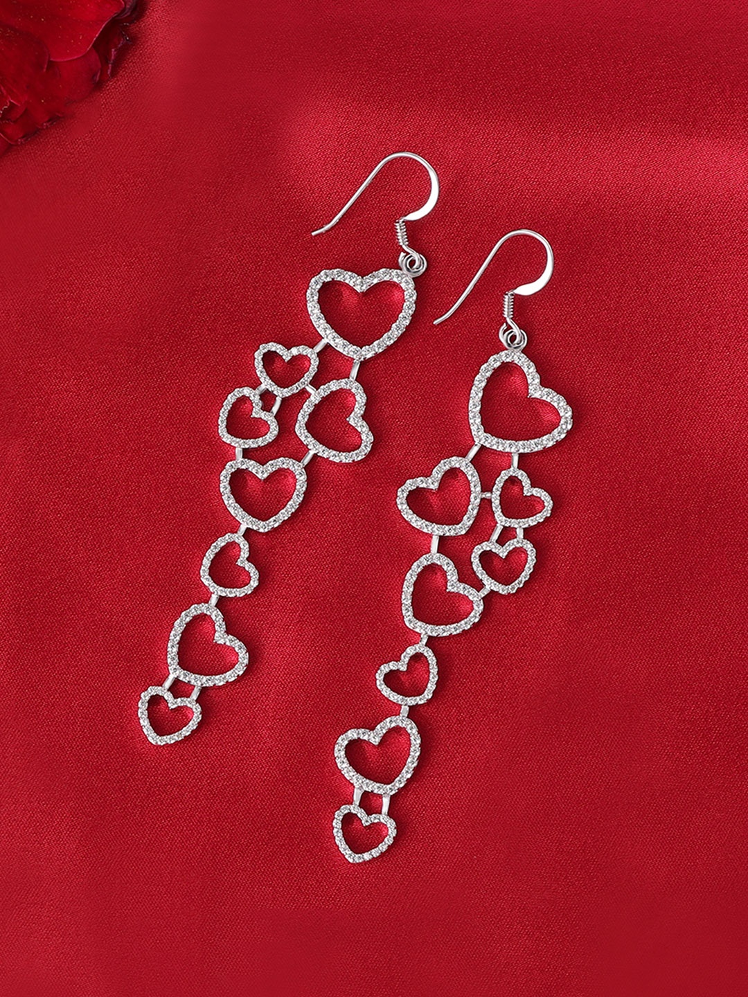

Ornate Jewels 925 Silver American Diamond Hearts Dangle Earring, White