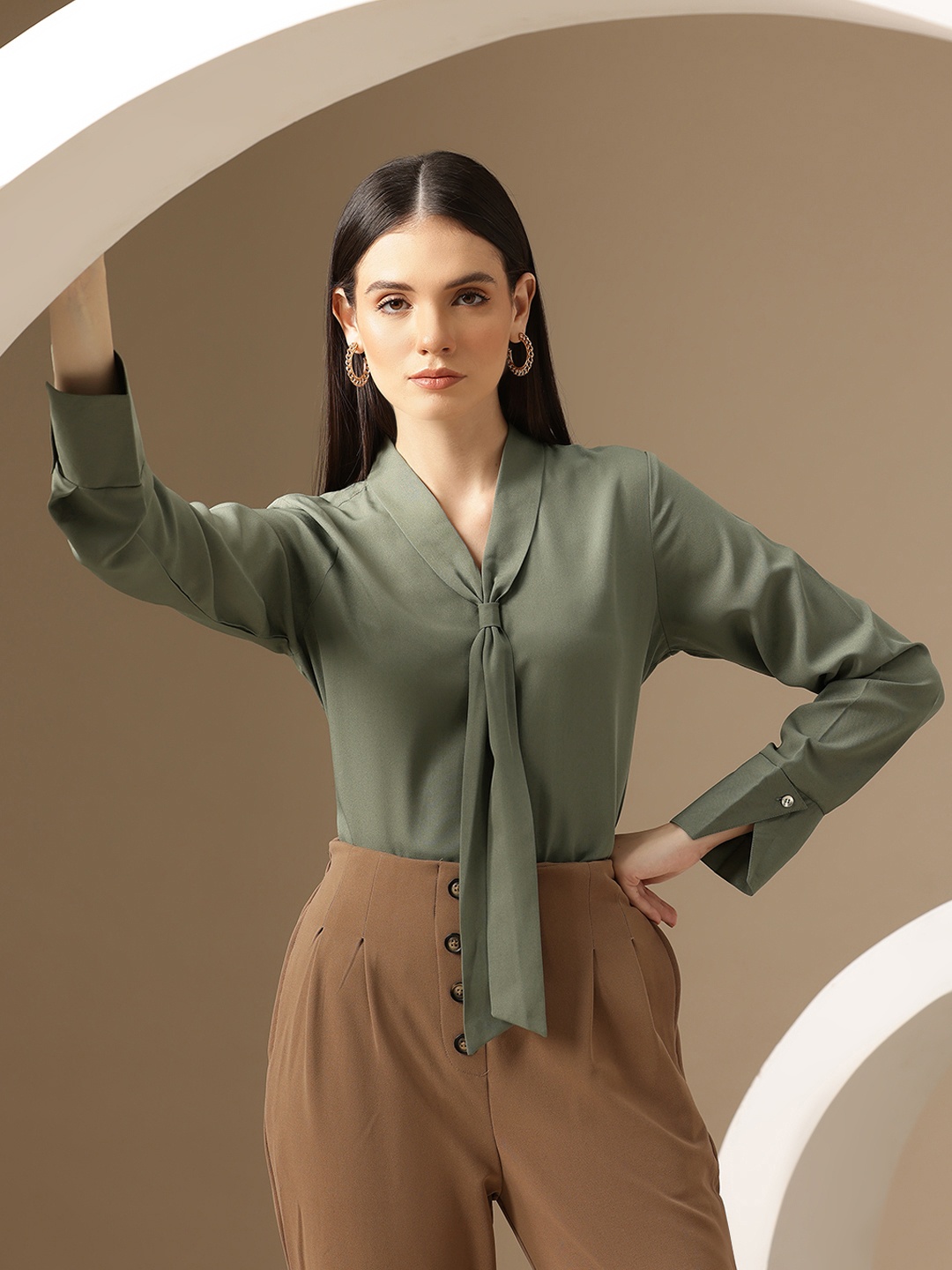 

Chemistry Crepe Shirt Style Top, Green