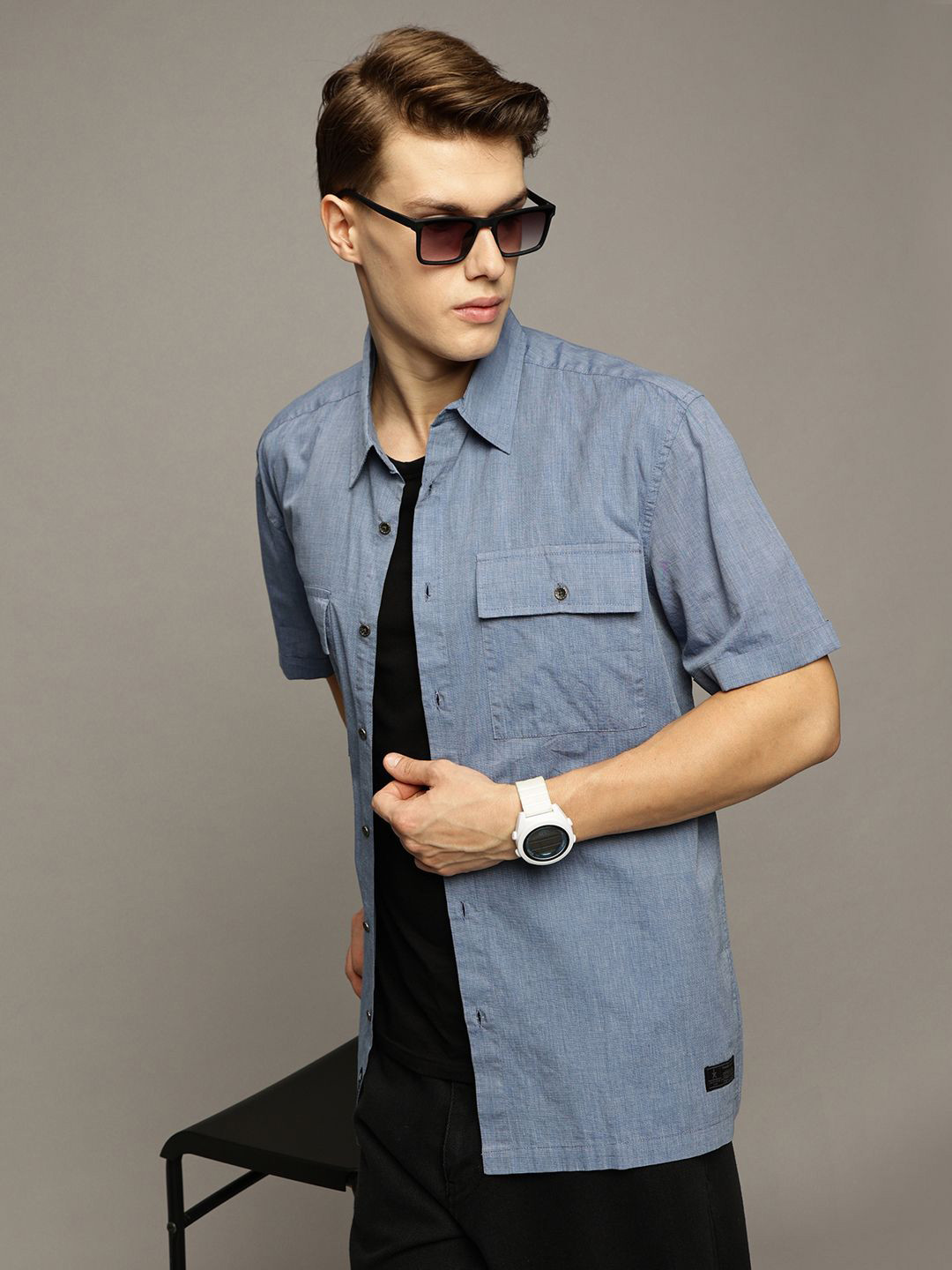 

The Roadster Lifestyle Co. Men Premium Spread Collar Solid Cotton Oversized Casual Shirt, Blue