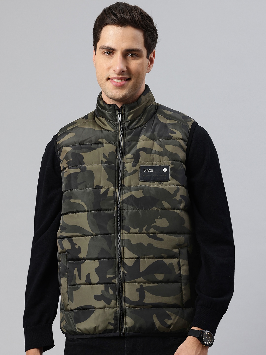 

Pierre Carlo Men Camouflage Gilet Jacket, Olive