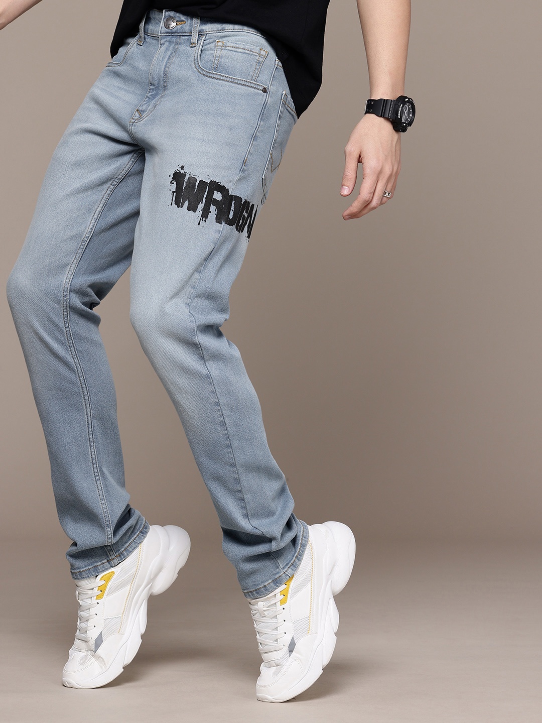 

WROGN Men Slim Fit Light Fade Printed Stretchable Jeans, Blue