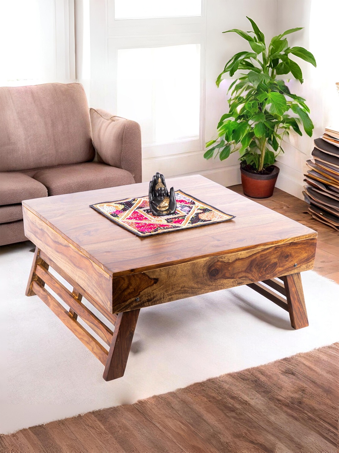 

Ikiriya Coffee Brown Square Shaped Lacquer Finish Sheesham Wooden Coffee Table