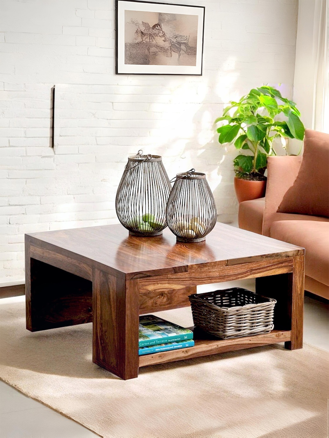 

Ikiriya Coffee Brown Square Shaped Teak Finish Sheesham Wooden Contemporary Coffee Table