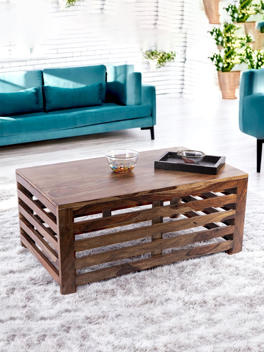 

Ikiriya Coffee Brown Sheesham Wood Contemporary Teak Finish Rectangle Coffee Table