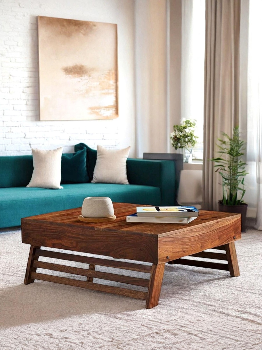 

Ikiriya Coffee Brown Square Shaped Sheesham Wooden Contemporary Coffee Table