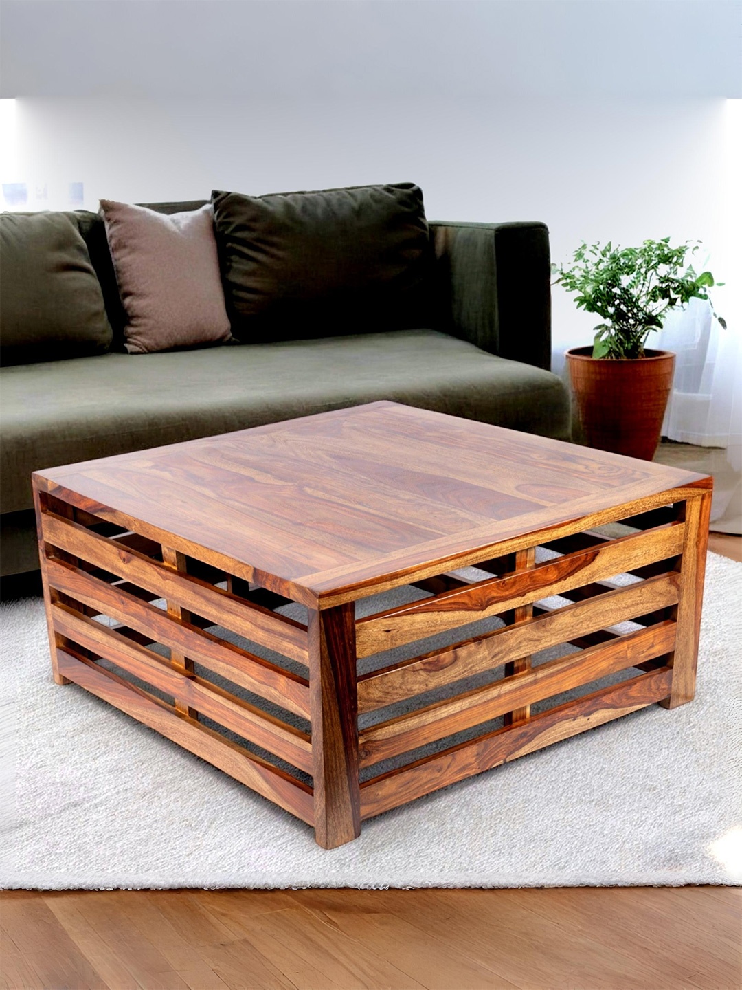 

Ikiriya Coffee Brown Sheesham Wood Teak Finish Square Shaped Coffee Table