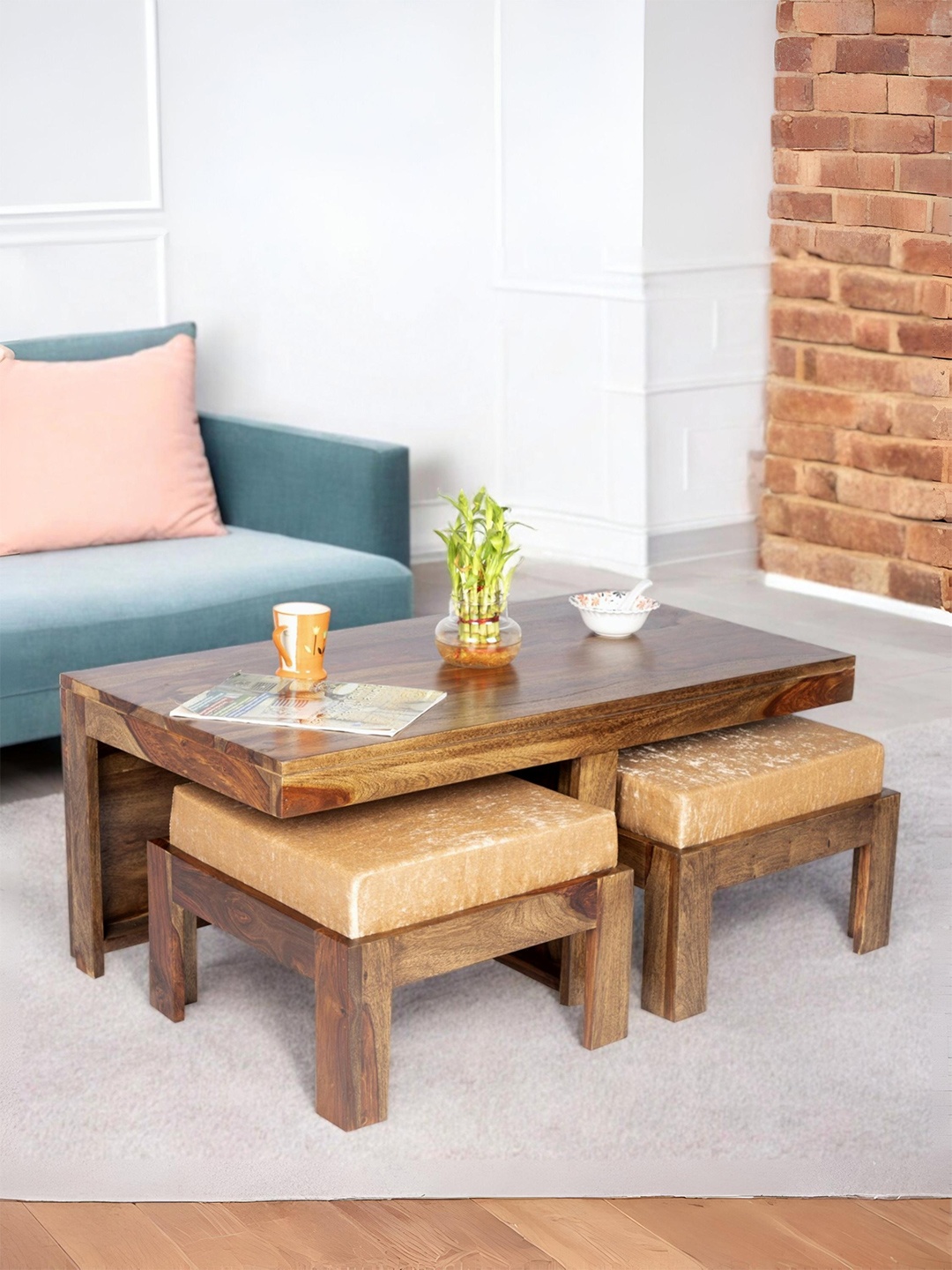 

Ikiriya Coffee Brown Rectangle Shaped Sheesham Wooden Accent Coffee Table
