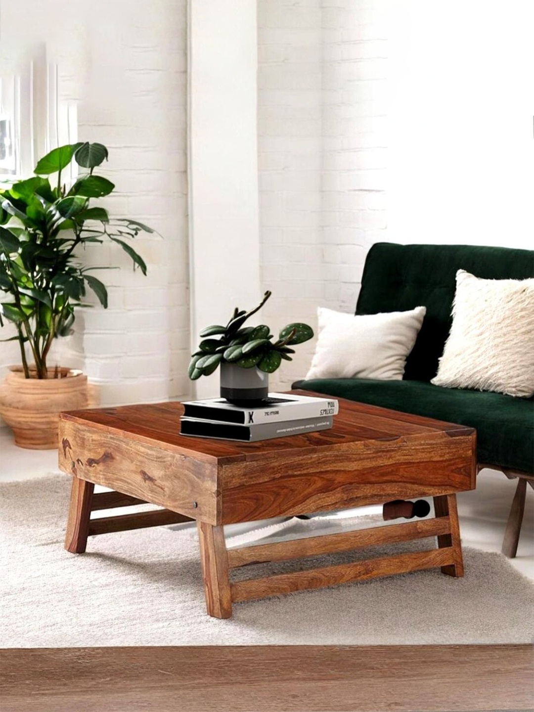 

Ikiriya Coffee Brown Wood Contemporary Natural Teak Finish Square Coffee Table