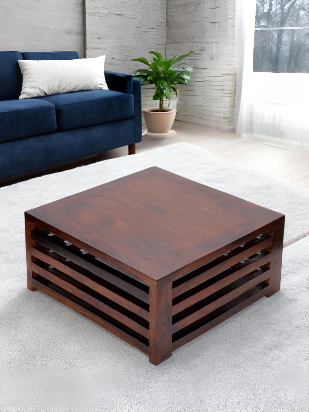 

Ikiriya Brown Wood Contemporary Dark Walnut Finish Square Coffee Table