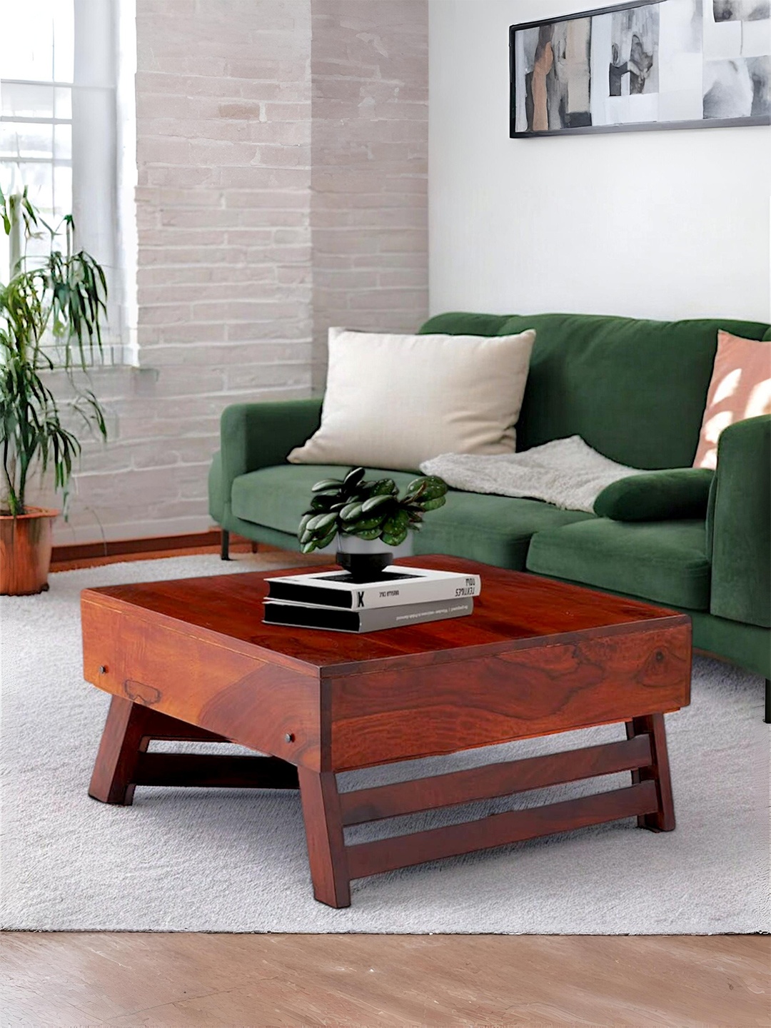 

Ikiriya Red Square Wood Contemporary Coffee Table