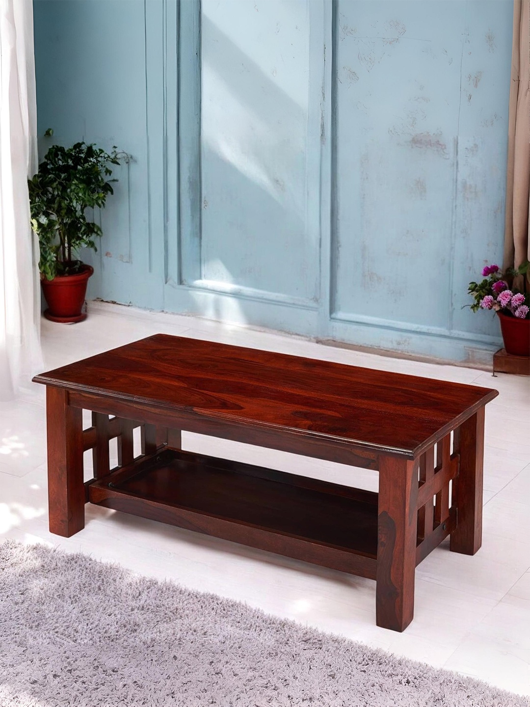 

Ikiriya Red Rectangle Shaped Sheesham Wooden Accent Coffee Table